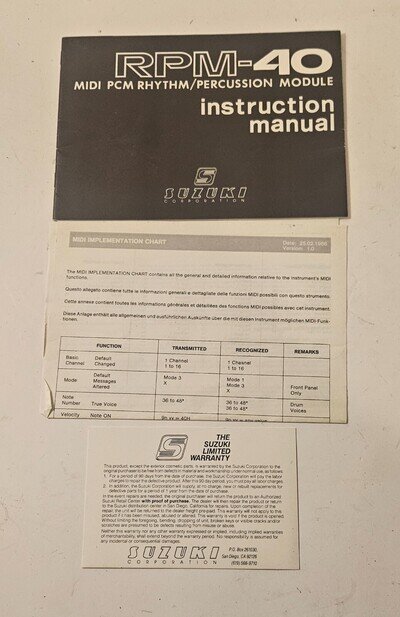 Manual Only for Rare Vintage Suzuki Rpm-40 Analog Drum Machine **Manual Only**