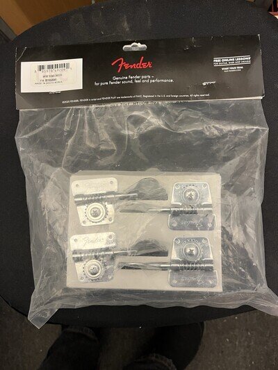 Genuine Chrome Logo Fender American Precision/Jazz Bass Tulip Tuner Set Brand Ne