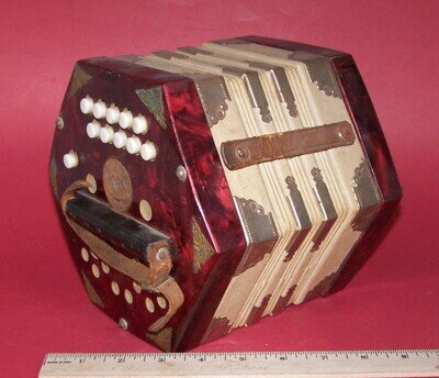 Vintage Scholer 20 Button Concertina Instrument Red Germany