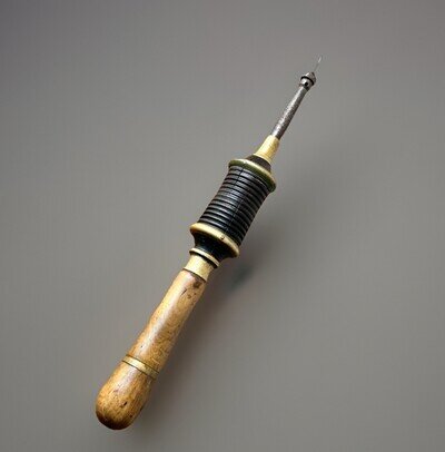 Rare Antique Piano Tuning Instrument Bow Drill In Ebony Brass & Fruitwood