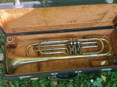 Nice used rotary bass trumpet in Bb by "Lidl Brno" needs some service