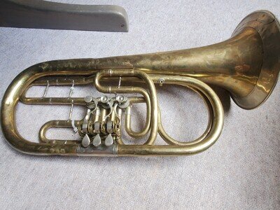 Big old rotary Bb bass trumpet, octogonal adjustable springcases,needs repair