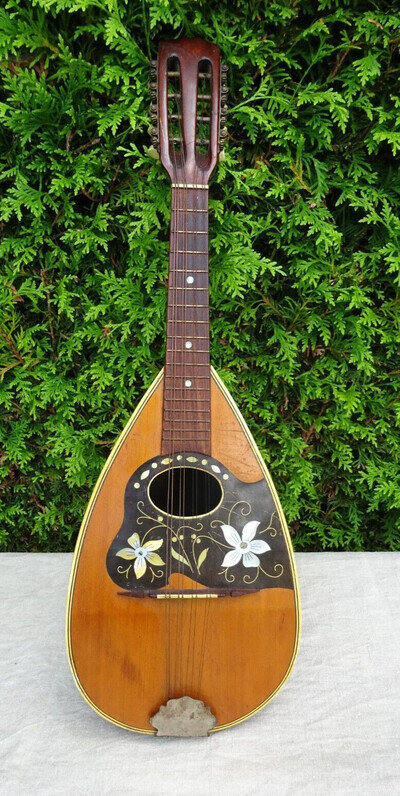 Vintage Mandolin Approx 61.5cm With Flowers