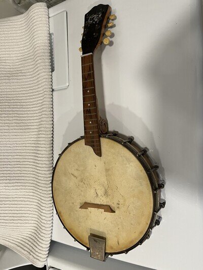 ANTIQUE UNMARKED MANDOLIN BANJO , BANJOLIN, REPAIRED HEADSTOCK