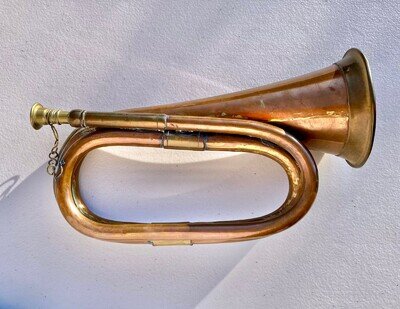 VINTAGE BRASS & COPPER BUGLE US MILITARY SIGNAL CAVALRY HORN WITH MOUTHPIECE