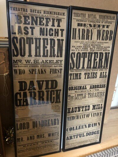 Pair of framed theatre playbills. Theatre Royal, Birmingham , 1867