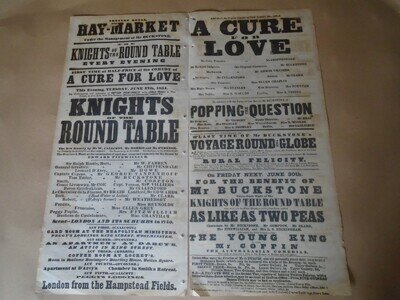 1854 Antique Theatre Royal Haymarket Double Playbill Knights of the Round Table