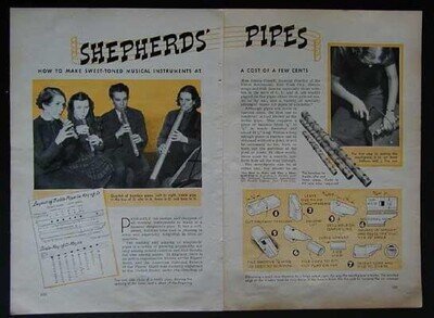 Bamboo Shepards Pipes 1940 How-To build PLANS *Treble Alto Tenor*