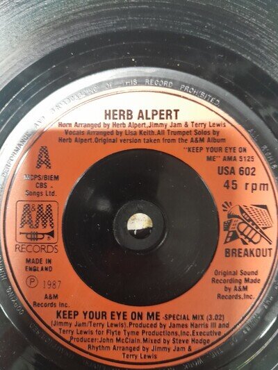 Herb Alpert - Keep your eye on me/Our song on A& M label. Original record.