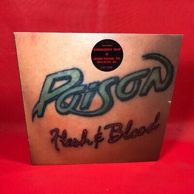 POISON Flesh & Blood 1990 UK vinyl LP + INNER Something to Believe In original
