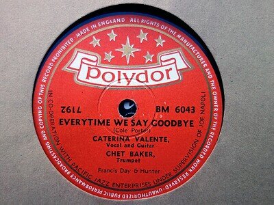 CATERINA VALENTE & CHET BAKER - Everytime We Say Goodbye 78 rpm disc (A++)