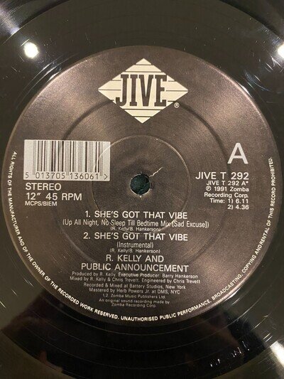 R. Kelly & Public Announcement – She's Got That Vibe 4 Mixes 12'' Vinyl 1992 VG+