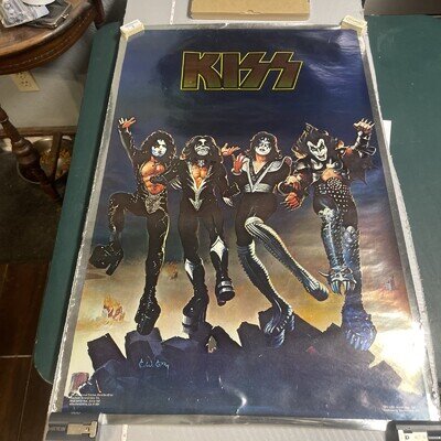 💥KISS/AUCOIN/1976-DESTROYER Foil/Mylar Poster-BOUTWELL/Gene Simmons/Ace Frehley