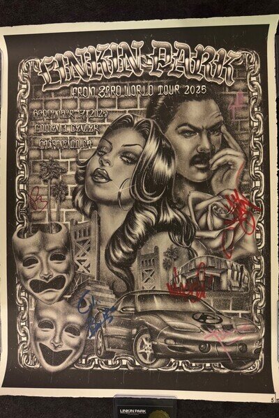Linkin Park RARE 5/10 Sacramento From Zero SIGNED POSTER with COA