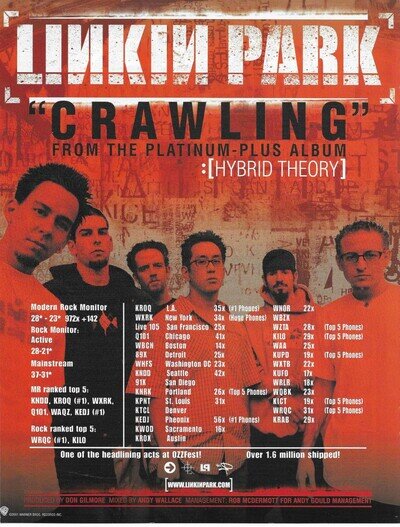 LINKIN PARK Rare 2001 Crawling PROMO TRADE AD Poster For Hybrid CD MINT 8.5x11