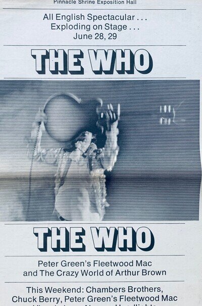 THE WHO 1968 POSTER ADVERT CONCERT Pete Townshend FLEETWOOD YARDBIRDS Pinnacle