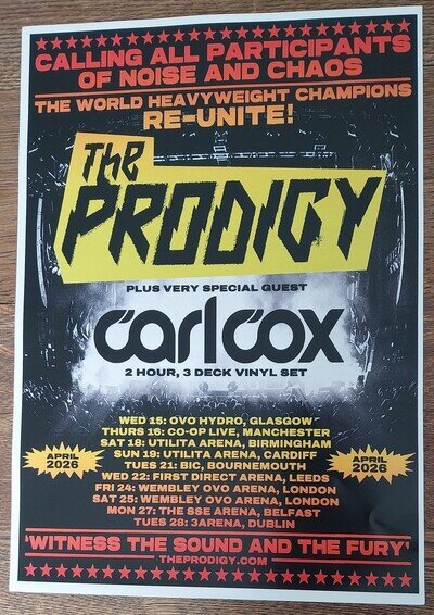 The Prodigy - live band music show 2026 TOUR promotional tour concert gig poster