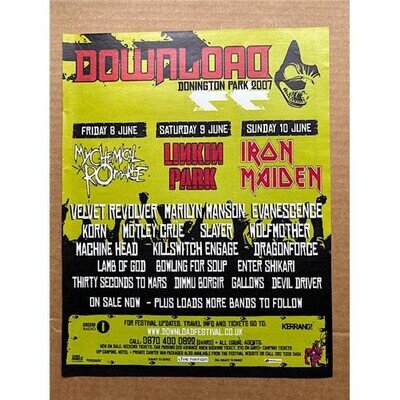 DOWNLOAD 2007 IRON MAIDEN/LINCIN PARK/MY CHEMICAL ROMANCE POSTER SIZED original