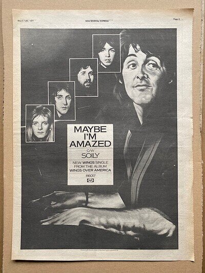 WINGS MAYBE I'M AMAZED POSTER SIZED original music press advert from 1977 (AGED)