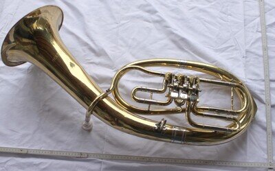 3 Valve Tenor Horn Melton Old Music Tin Wind Instrument Unres Faulty Excellent Deco