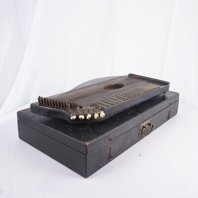Concert Zither with Case Wood in Wooden Case Antique