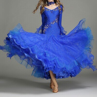 Women Ballroom Waltz Modern Dance Dress Tulle National Standard Stage Costumes