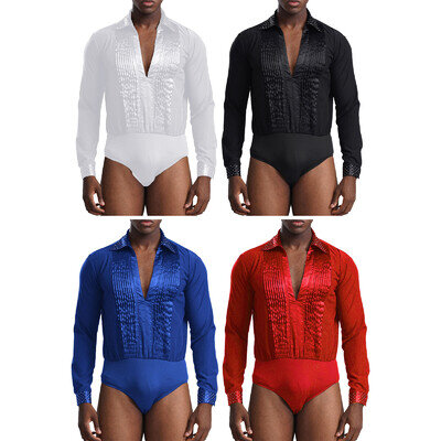 UK Men Latin Dance Shirts Ballroom Tango Rumba Salsa Samba Bodysuit Leotard Tops