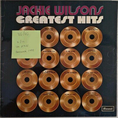 Jackie Wilson Jackie Wilson's Greatest Hits Vinyl Record VG/VG BRLS3004 1972