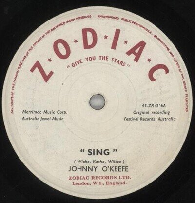 Sing Johnny O'Keefe 7" vinyl single record UK 45-ZR016 ZODIAC