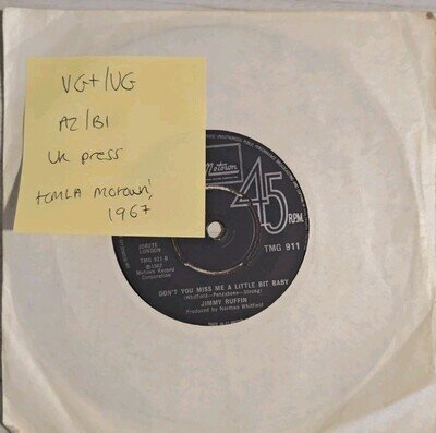 Jimmy Ruffin Don't You Miss A Little Bit Baby Vinyl Record VG+/VG TMG911 1967