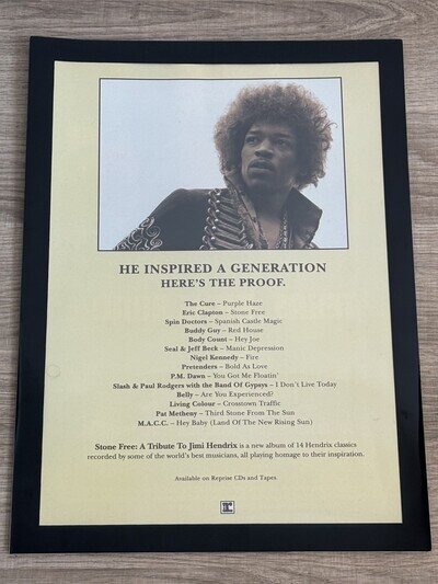 JIMI HENDRIX Original 1990s Music Press A4 Framed Poster Advert