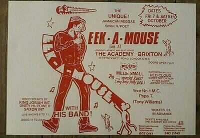 Reggae promo concert poster - EEK a MOUSE & Millie Small Brixton 1983 A3 reprint