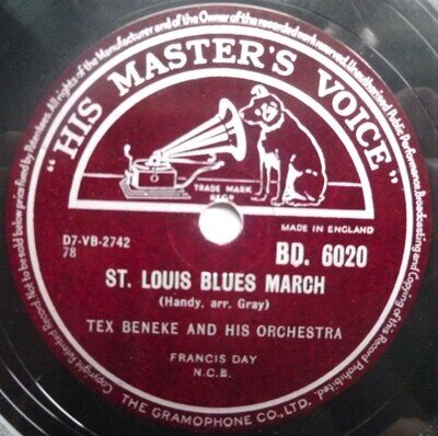 Tex Beneke St Louis Blues March 78 HMV BD6020 EX 1950s 10" 78rpm single