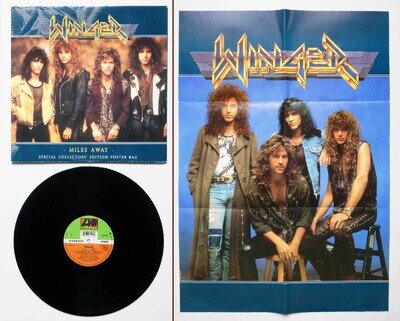 Winger - Miles Away 12" Vinyl Single 1990. Poster Bag Sleeve. A7802TW. EX+