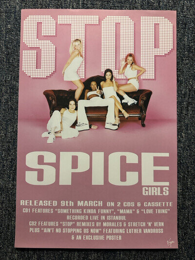 RARE ORIGINAL 38x25.5cm RECORD STORE PROMO POSTER - SPICE GIRLS - STOP (1998)