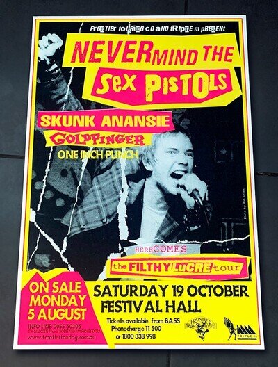 1996 Original AUSTRALIAN • GIG PROMO Poster • FILTHY LUCRE TOUR • SEX PISTOLS