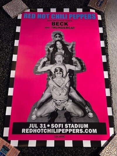 RED HOT CHILI PEPPERS with BECK 24" x 36" poster SoFi Stadium 2022 shows RARE