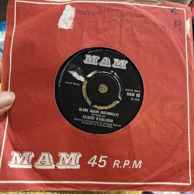 GILBERT O’SULLIVAN Alone Again Naturally 7” Single Vinyl Record 1972 MAM 66 Vg+