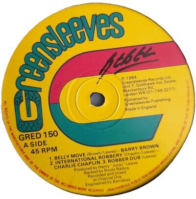 BARRY BROWN/CHARLIE CHAPLIN - Belly Move/Charlie Chaplin (12" Reggae Vinyl) Used