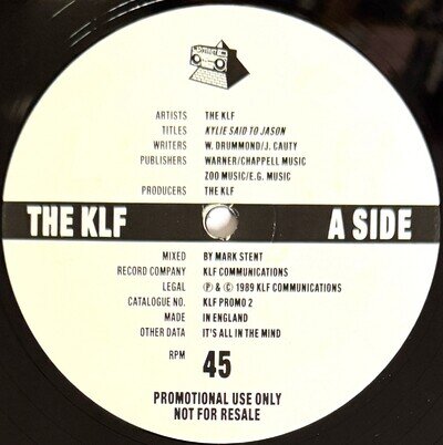 THE KLF -Kylie Said To Jason- Rare UK Promo 12" KLF PROMO 2 (Jams/Jamms/Vinyl)