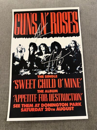 Guns N’ Roses Hand Signed Tour Poster 11x17 Signed by Axl Rose & Slash w/ COA