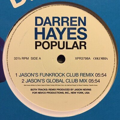 Darren Hayes - Popular (Disc 2) (Remixes) - UK Promo 12" Vinyl - 2004 - Columbia