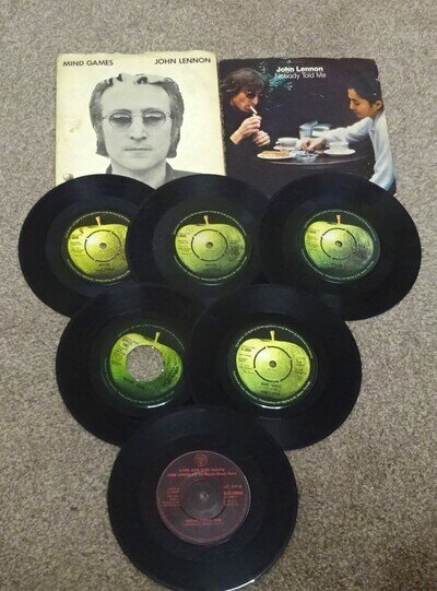 JOHN LENNON--(THE BEATLES)-7 JOHN SINGLES-UK +5 APPLE+ 1 DJM+1 POLYDOR--V/G+