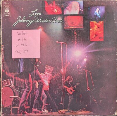 Johnny Winter Live And Vinyl Record VG/G+ CBS64289 1971