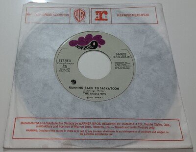 THE GUESS WHO - RUNNING BACK TO SASKATOON VINYL 45. PLAYS EX. CANADA ISSUE.