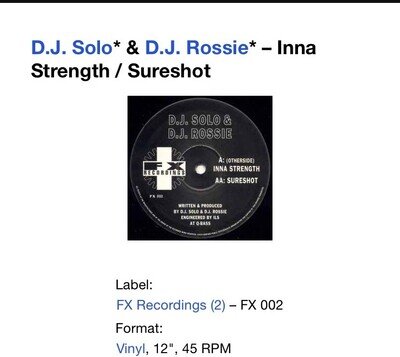 D.J. Solo* & D.J. Rossie* Inna Strength / Sureshot Old Skool Drum N Bass Vinyl
