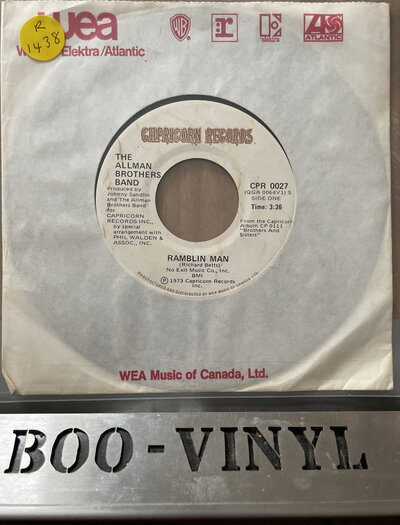 THE ALLMAN BROTHERS BAND RAMBLIN MAN 7" VINYL 1973 CAPRICORN CANADA IMPORT EX:EX