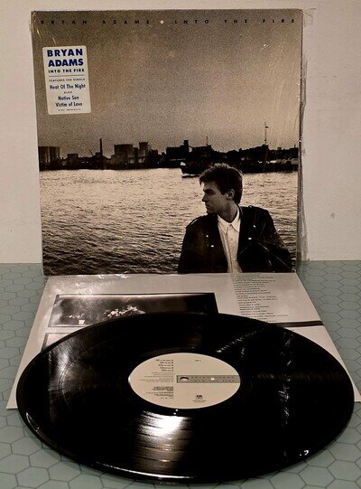BRYAN ADAMS Into The Fire *ORIGINAL US PRESSING* Vinyl LP & Inner w/hype ~ EX/EX