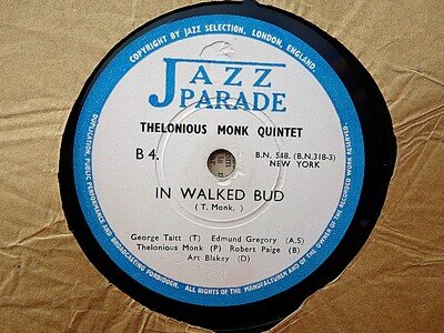 THELONIOUS MONK - In Walked Bud / Epistrophy 78 rpm disc (A+)