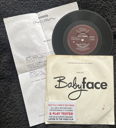 Babyface – Tender Lover 7'' Vinyl DJ PROMO 1990 CLEANED/TESTED EX+/VG VIDEO
